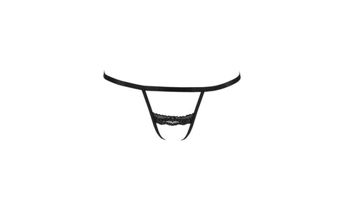 Passion Lingerie Shelly Crotchless Style Womens Thong S/M Black Premium Lace - G-Strings, Panties and Shorts