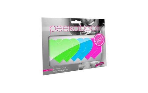 Peekaboo Neon Heart Nipple Pasties 3 Pack Green / Blue / Pink - Fancy Dress Ups