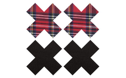 Peekaboo Pasties Peekaboo Sexy Schoolgirl X Nipple Pasties Black & Red - - Fancy Dress Ups