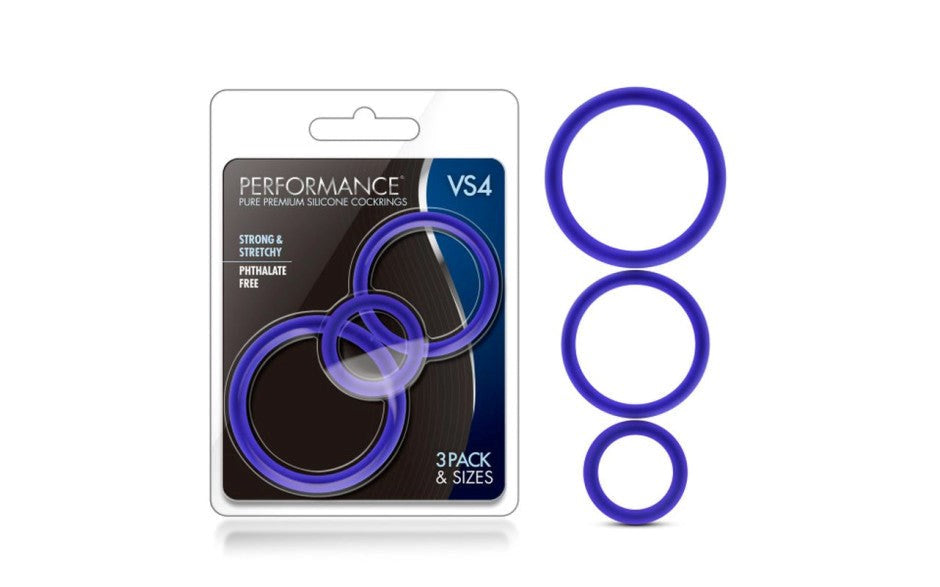 Blush Novelties Performance Silicone Cock Rings Set 3 Piece Indigo Premium - - Cock Ring Sets