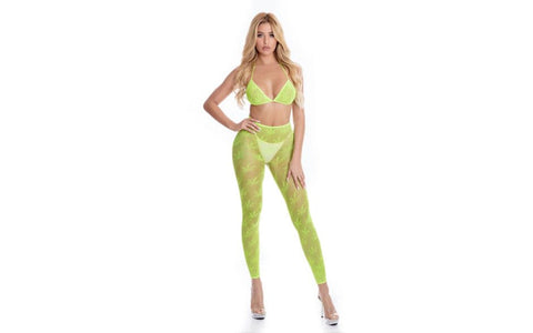Pink Lipstick All About Leaf Womens Bra Set One Size Green Sheer Botanical - Bras and Bra Sets
