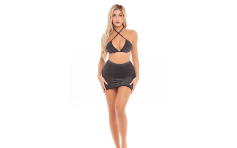 Pink Lipstick Cherry 2 Piece Womens Skirt Set One Size Black Sheer Lingerie - Skirts And Club Wear