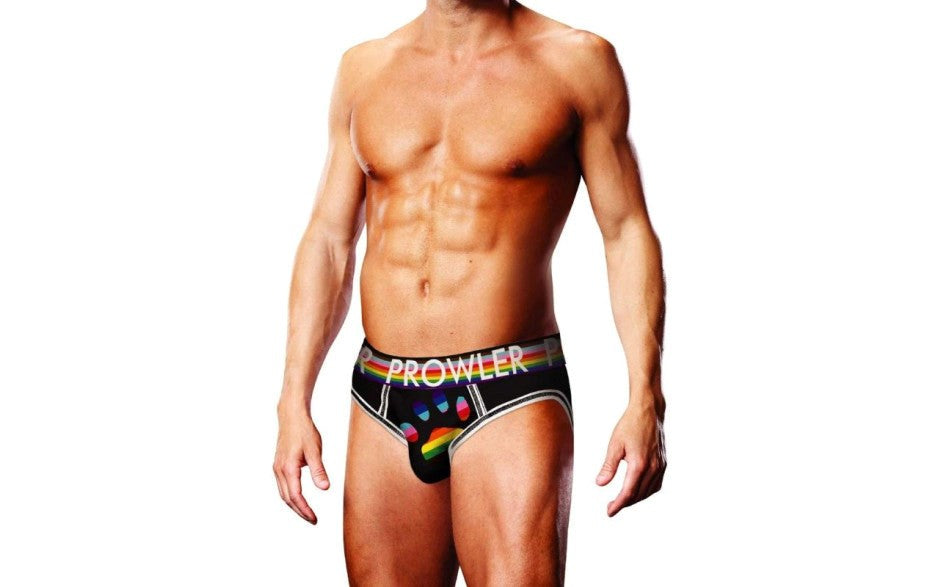 Prowler Oversized Paw Open Back Mens Brief Black with Rainbow Paw Design - Mens Briefs And Boxers