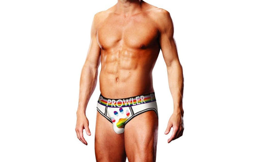 Prowler Oversized Paw Open Backless Mens Brief White with Rainbow Paw Design - - Mens Briefs And Boxers