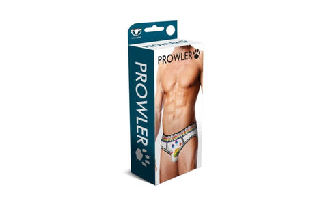 Prowler Oversized Paw Open Backless Mens Brief White with Rainbow Paw Design - Mens Briefs And Boxers
