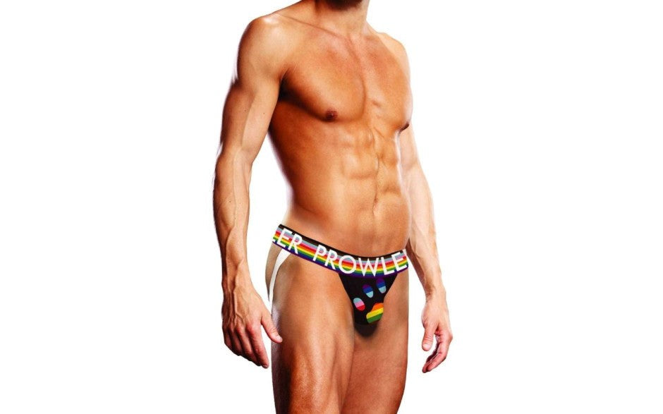 Prowler Oversized Mens Paw Jock Black with Rainbow Paw Design Support - Jocks and G-Strings