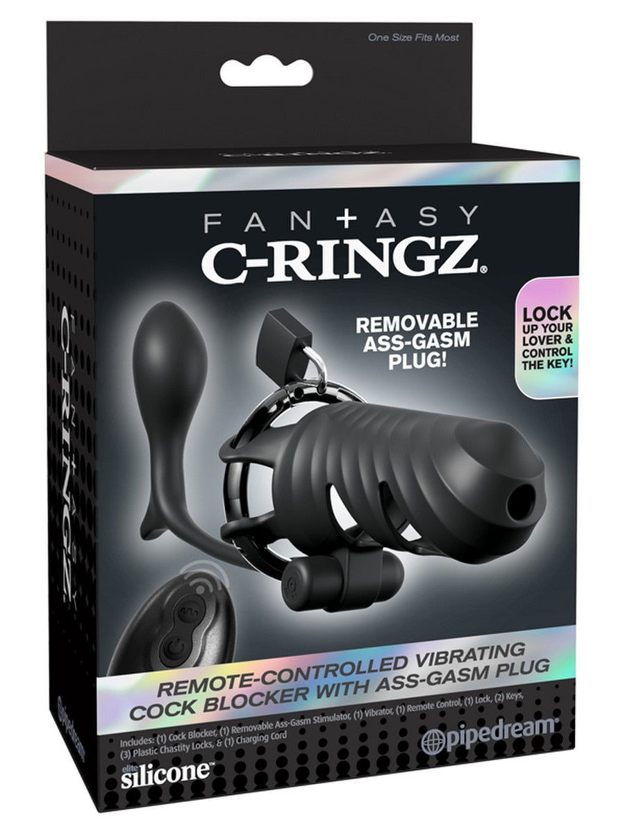 Fantasy C-Ringz Vibrating Cock Blocker with Ass-Gasm Plug - - Male Chastity