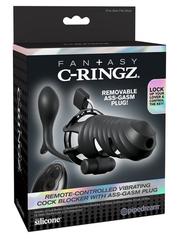 Fantasy C-Ringz Vibrating Cock Blocker with Plug - Male Chastity