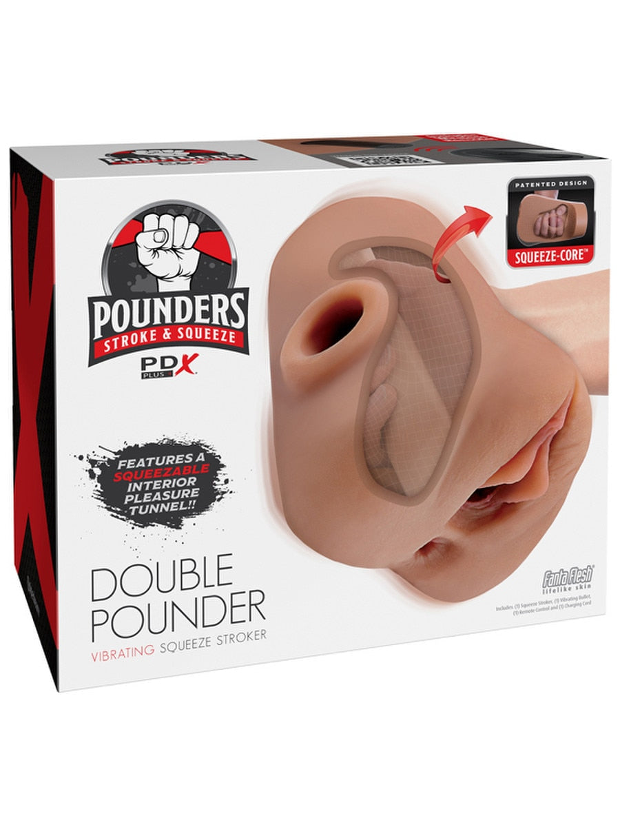 PDX Plus Double Pounder Vibrating Squeeze Male Stroker - Masturbators and Strokers