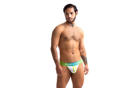 Sport Fucker Jersey Sexy Mens Jock Strap Green and White Cotton Blend - Jocks and G-Strings