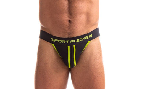 Sport Fucker Jersey Male Jock Strap Black and Green Premium Athletic Support - Jocks and G-Strings