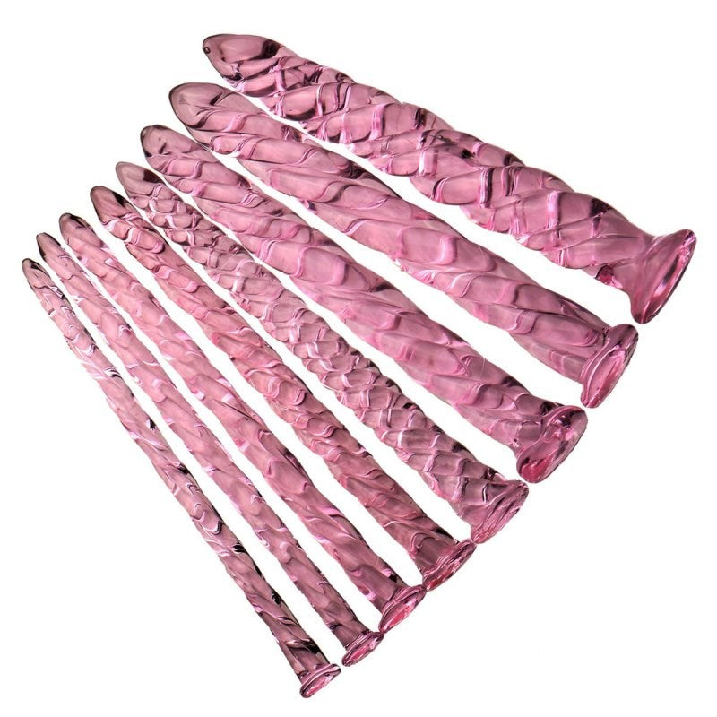 BDStyle Pink Glass Threaded Mens Urethral Plug Set 8 Graduated Sizes - - Urethral Sounds