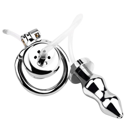 BDStyle Male Chastity Cage With Enema Butt Plug Small for Control Play - Male Chastity