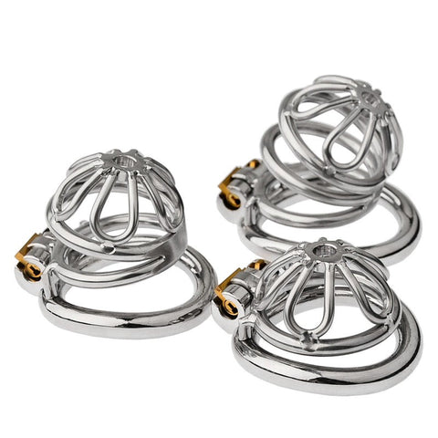 BDStyle Petal Metal Male Chastity Cage With Medium Bent Ring - Male Chastity