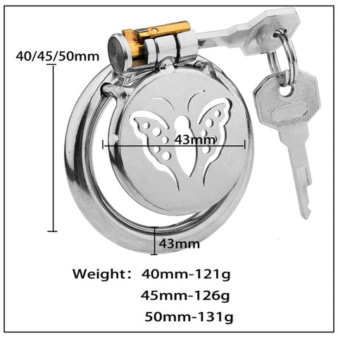 BDStyle Butterfly Flat Metal Male Chastity Cage with Secure Lock Design - Male Chastity