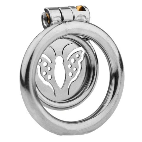 BDStyle Butterfly Flat Metal Male Chastity Cage with Secure Lock Design - Male Chastity