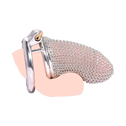 BDStyle Metal Chastity Cage Mesh Male Locks Devices Medium with Locking Key - Male Chastity