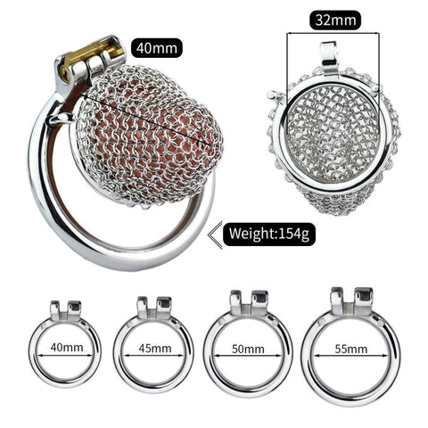 BDStyle Metal Chastity Cage Mesh Male Locks Devices Medium with Locking Key - Male Chastity