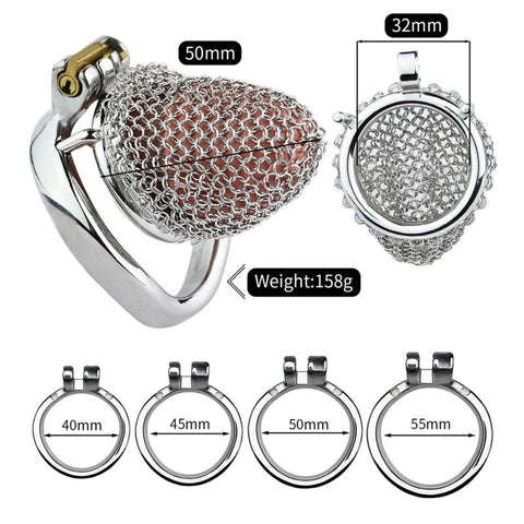 BDStyle Metal Chastity Cage Mesh Male Locks Devices Medium with Locking Key - Male Chastity