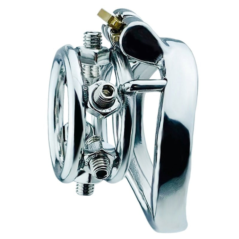BDStyle Rivet Screw Double Ring Mens Chastity Lock Cage With Bent Ring - - Male Chastity