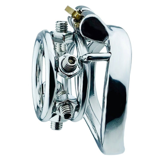 BDStyle Rivet Screw Double Ring Mens Chastity Lock Cage With Bent Ring - - Male Chastity