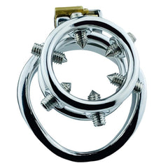BDStyle Rivet Screw Double Ring Mens Chastity Lock Cage With Bent Ring - - Male Chastity