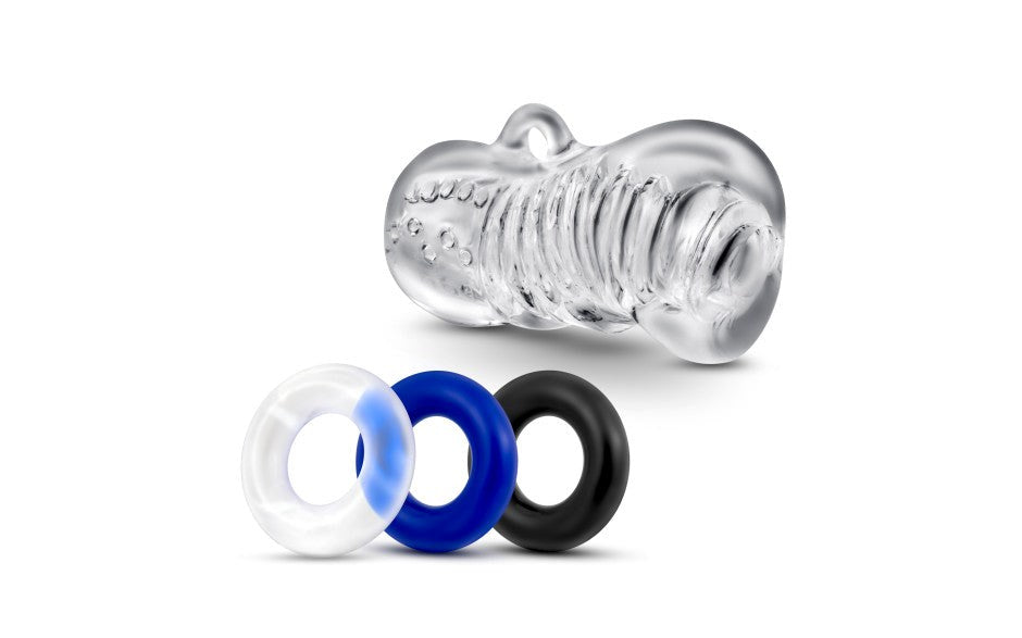 Blush Novelties Quickie Kit Jerk Off Mens Stroker with Cock Rings Clear - Masturbators and Strokers