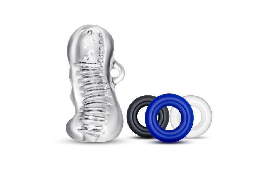 Blush Novelties Quickie Kit Jerk Off Mens Stroker with Cock Rings Clear - Masturbators and Strokers