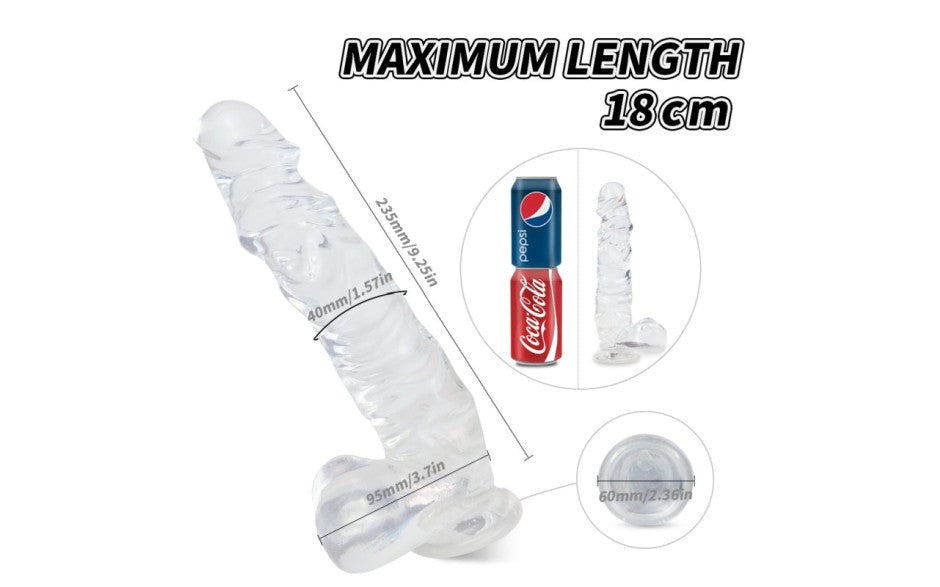 S Hande Kennard Suction Cup Realistic Dong With Balls Large Clear TPE Material - - Realistic Dildos