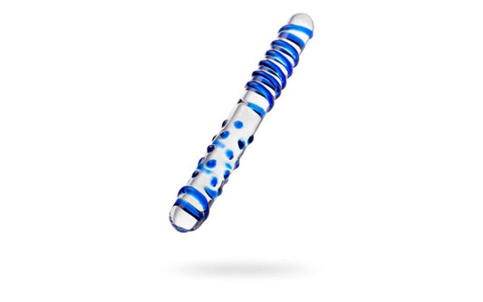 Sexus Glass Duo Dual Ended Glass Dong 22cm Ribbed Glass Dildo - - Glass Sex Toys