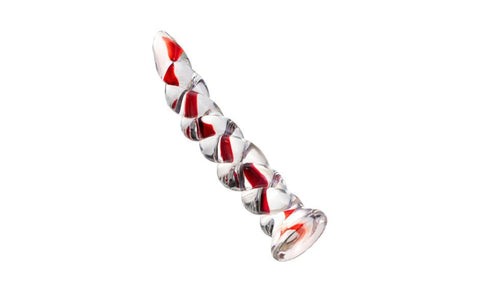 Sexus Red Ribbed Glass Dildo With Multiple Ridges 18.2cm - Glass Sex Toys