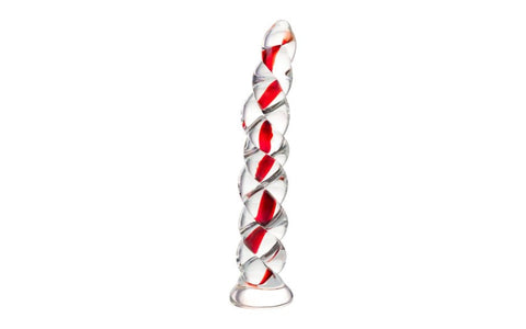 Sexus Red Ribbed Glass Dildo With Multiple Ridges 18.2cm - Glass Sex Toys