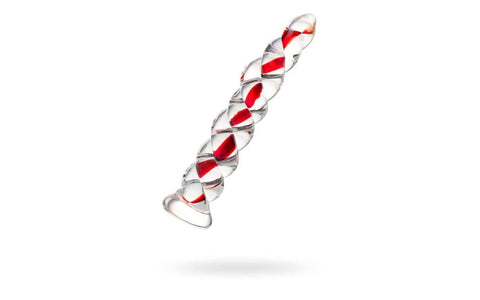 Sexus Red Ribbed Glass Dildo With Multiple Ridges 18.2cm - Glass Sex Toys