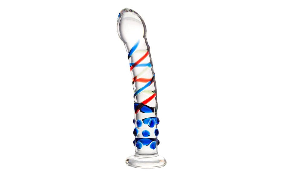 Sexus Glass Sexus Blue Tip Suction Cup Glass Dong 18cm with Suction Base - - Glass Sex Toys