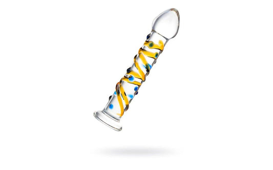 Sexus Glass Sexus Suction Cup Glass Dildo 17.2cm Yellow Handcrafted Glass - - Glass Sex Toys