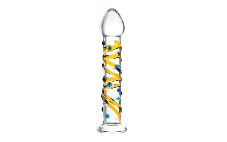 Sexus Glass Sexus Suction Cup Glass Dildo 17.2cm Yellow Handcrafted Glass - - Glass Sex Toys