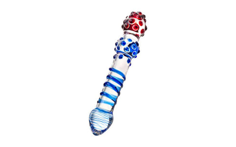 Sexus Glass Dildo 20.5cm Blue & Red - Glass Sex Toys