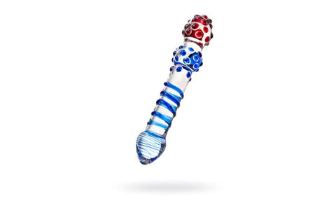 Sexus Glass Dildo 20.5cm Blue & Red - Glass Sex Toys