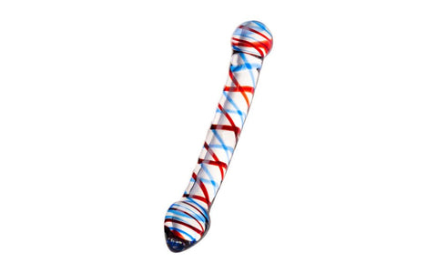 Sexus Curved Glass Dildo 20cm Blue & Red - Glass Sex Toys