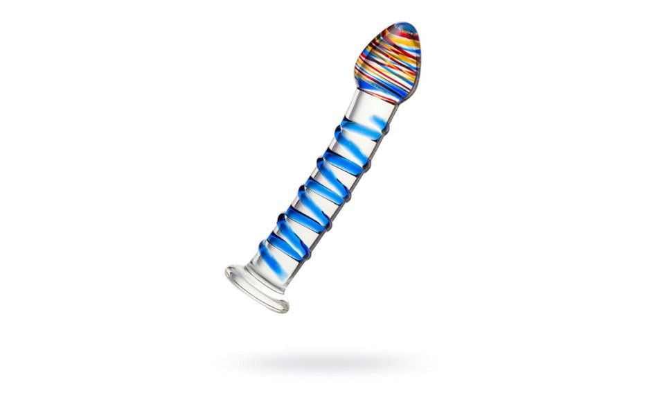 Sexus Glass Unisex Glass Dildo With Suction Cup Blue Swirls 18cm Premium - - Glass Sex Toys