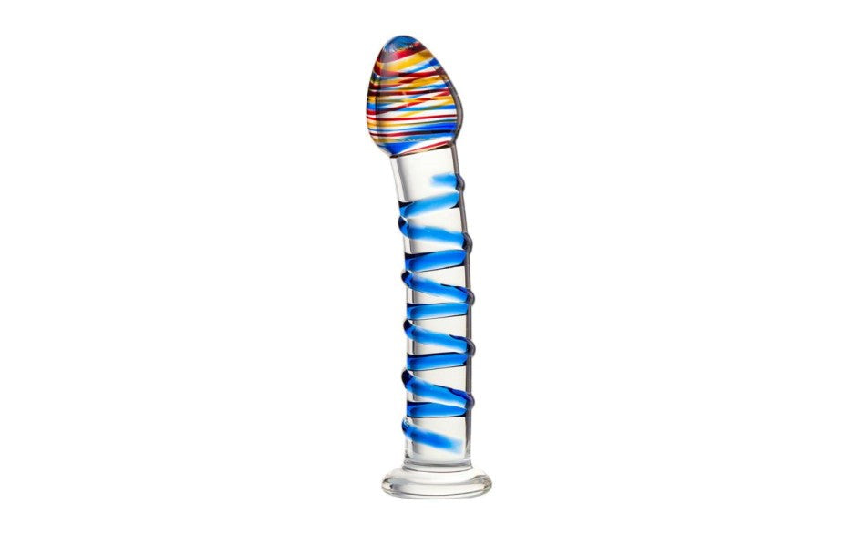 Sexus Glass Unisex Glass Dildo With Suction Cup Blue Swirls 18cm Premium - - Glass Sex Toys