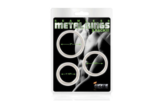SI Novelties Seamless 3 Piece Metal Cock Ring Set Premium Metal Enhancement - - Cock Ring Sets