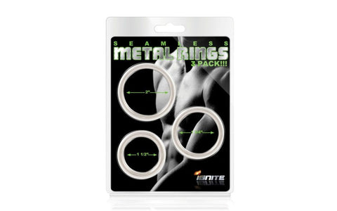 SI Novelties Seamless 3 Piece Metal Cock Ring Set Premium Metal Enhancement - Cock Ring Sets