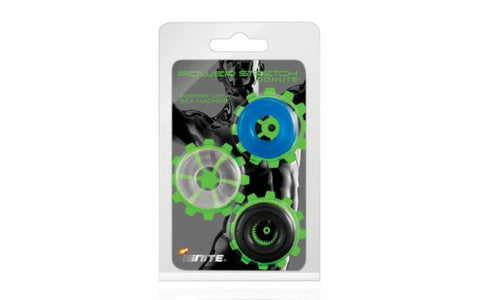SI Novelties Power Stretch Donuts 3 Piece Mens Cock Ring Multi Colour Enhances Erections - Cock Ring Sets