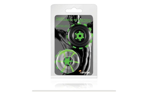 SI Novelties 2 Piece Thick Power Stretch Donuts Cock Ring Black Clear Set - Cock Ring Sets