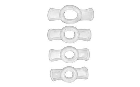 XR Brands Size Matters Endurance 4 Piece Penis Ring Set Clear TPR Construction - Cock Ring Sets