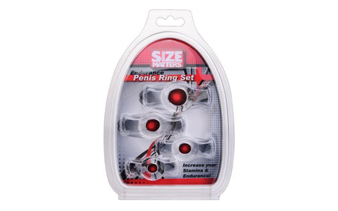 XR Brands Size Matters Endurance 4 Piece Penis Ring Set Clear TPR Construction - Cock Ring Sets