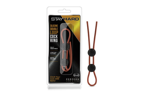 Blush Novelties Stay Hard Silicone Double Loop Lasso Style Cock Ring Red - Cock Rings