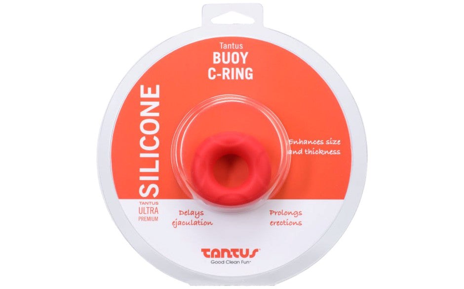 Tantus Buoy Stretchy Silicone Mens Cock Ring Medium Crimson - - Stretchy Cock Rings