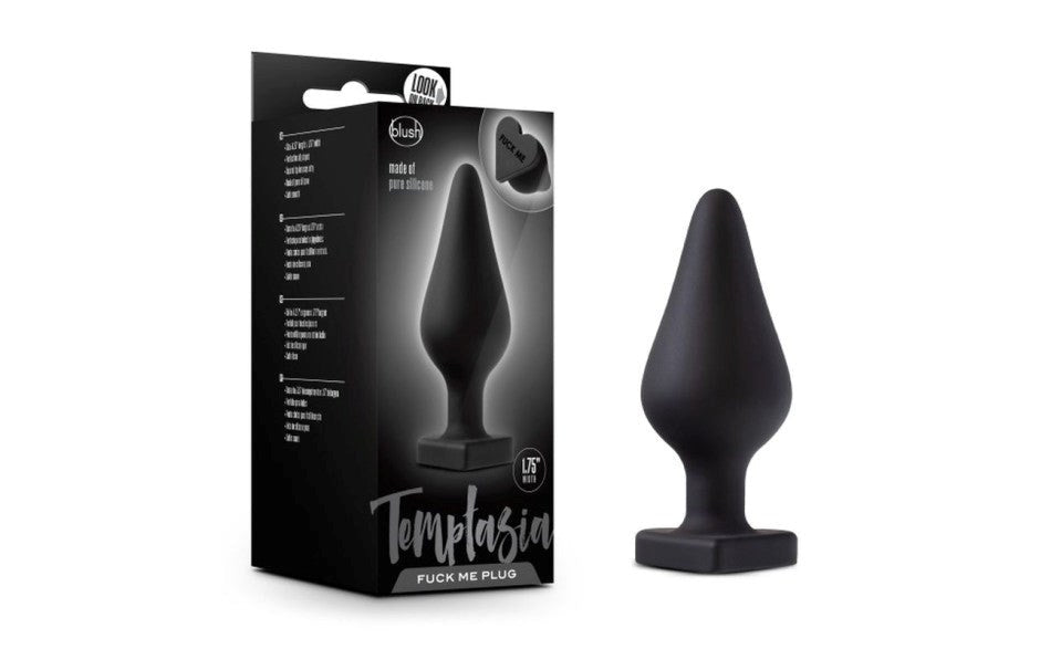 Blush Novelties Temptasia Fuck Me Flexible Silicone Butt Plug Black Heart Base - Butt Plugs